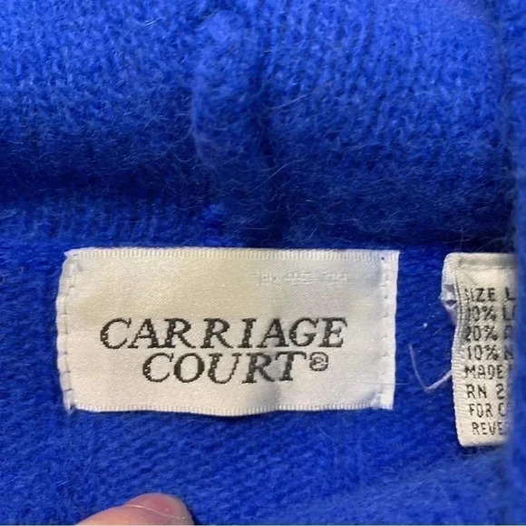 Carriage court vintage lambswool angora blend blue cable knit ribbed sweater - Picture 2 of 5